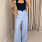 High Waist Single Button Straight Leg Pants With Pockets