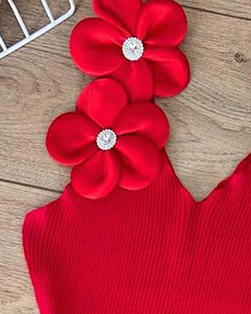 Floral Pattern Beaded Rhinestone Tank