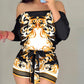 Letter Anchor Print Batwing Sleeve Off Shoulder Romper