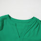 Green Contrast Floral Embroidered 3/4 Sleeve Notched V Neck Elegant Blouse
