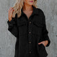 Black Retro Quilted Flap Pocket Button Shacket