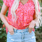 Pink Leopard V Neck Short Sleeve Blouse