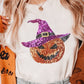 White Halloween Sequined Pumpkin Crewneck Graphic Tee