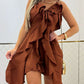 2 Pieces Outfit V Neck Spaghetti Strap Ruffles Top and Casual Shorts Set