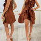 2 Pieces Outfit V Neck Spaghetti Strap Ruffles Top and Casual Shorts Set