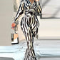 Colorblock Zebra Stripe Print V Neck Long Sleeve Jumpsuit Casual Tied Detail Wide Leg Romper