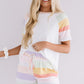 White Rainbow Striped T Shirt and Shorts Set