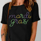 Black Rhinestone Mardi Gras Letter Graphic T Shirt