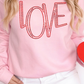 Pink LOVE Graphic Drop Shoulder Valentines Pullover Sweatshirt