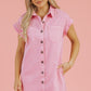 Pink Short Sleeve Double Chest Pocket Denim Shirt Dress