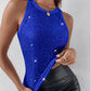 Allover Sequin O neck Sleeveless Tank Tops Slim Fitted Shirt