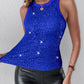 Allover Sequin O neck Sleeveless Tank Tops Slim Fitted Shirt