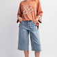 Grapefruit Orange Flower Patch Graphic Exposed Seam Wide Sleeve Top