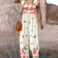 Floral Print Ruffles Strap Shirred Jumpsuit Casual Pockets Design Romper