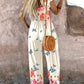 Floral Print Ruffles Strap Shirred Jumpsuit Casual Pockets Design Romper
