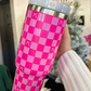 Bright Pink Bow Knot Checkered Print Large Stainless Steel Tumbler