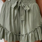 Laurel Green Textured Tie Waist Ruffle Hem Shorts