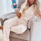 Beige Cheetah V Neck Tee and Pants Lounge Set