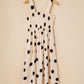 Oatmeal Polka Dot Smocked Fit Flared Sleeveless Long Dress