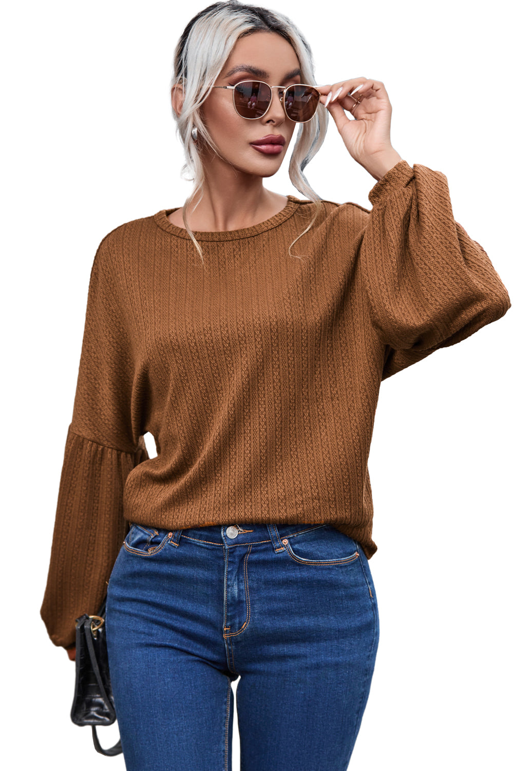 Faux Knit Jacquard Puffy Long Sleeve Top