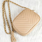 Oatmeal Chevron Stitch PU Leather Chain Strap Shoulder Bag