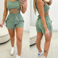 Criss Cross Top & Drawstring Pocket Design Shorts Set