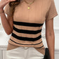 Light French Beige Striped Crew Neck Sweater T-shirt