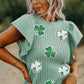 Moonlight Jade Textured Sequin Clover Graphic Flutter Sleeve Blouse