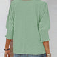 Round Neck Three Quarters Shirred Lantern Sleeve Softy T Shirt Casual Tee