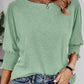 Round Neck Three Quarters Shirred Lantern Sleeve Softy T Shirt Casual Tee