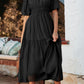 Black Puff Sleeve Pleated High Waist Flowy Long Dress