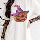 White Halloween Sequined Pumpkin Crewneck Graphic Tee