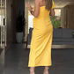 Asymmetrical Neck Ruffles Hollow out Dress Casual Twist Slit Maxi Dress