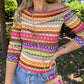 Geometric Chevron Pattern Off Shoulder Top