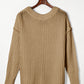 Khaki Ribbed Knit Round Neck Slouchy Chunky Sweater