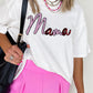 White Sequin mama Graphic Crewneck T Shirt