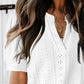 Lace V Neck Short Sleeve Blouse Casual Hollow Out Summer Business Top
