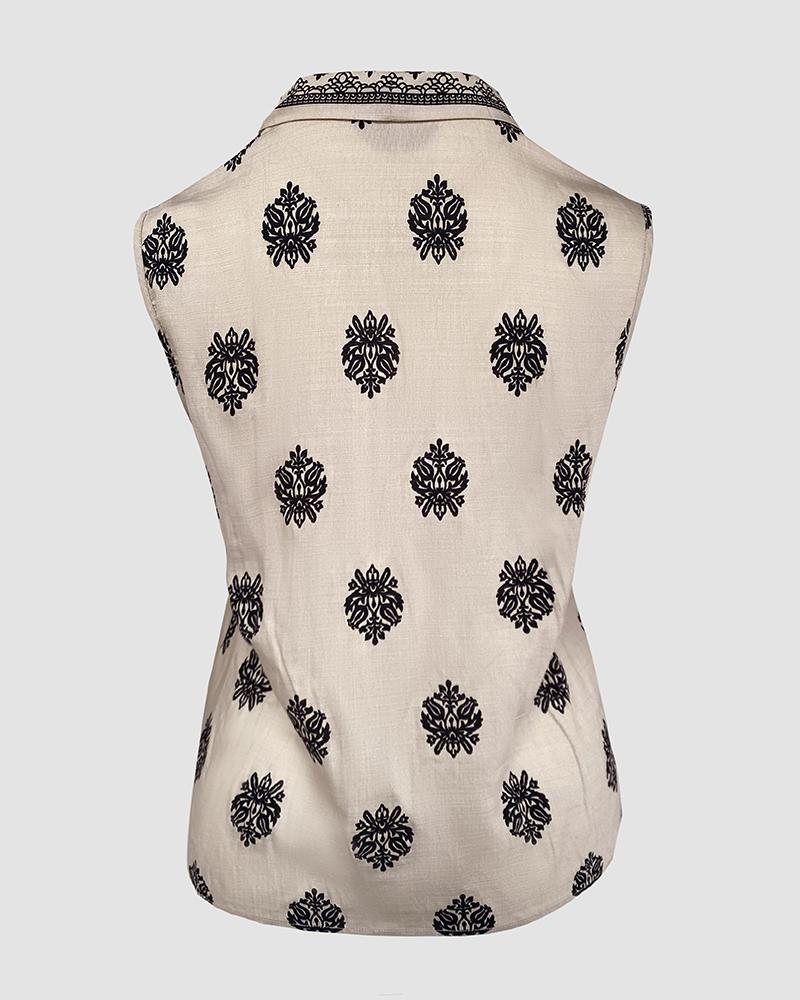 Floral Print V Neck Sleeveless Tank Top Casual Slim Fit Blouse