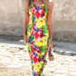 Abstract All Over Print Pleated Design Spaghetti Strap Maxi Dress