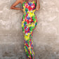 Abstract All Over Print Pleated Design Spaghetti Strap Maxi Dress