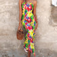 Abstract All Over Print Pleated Design Spaghetti Strap Maxi Dress