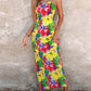 Abstract All Over Print Pleated Design Spaghetti Strap Maxi Dress