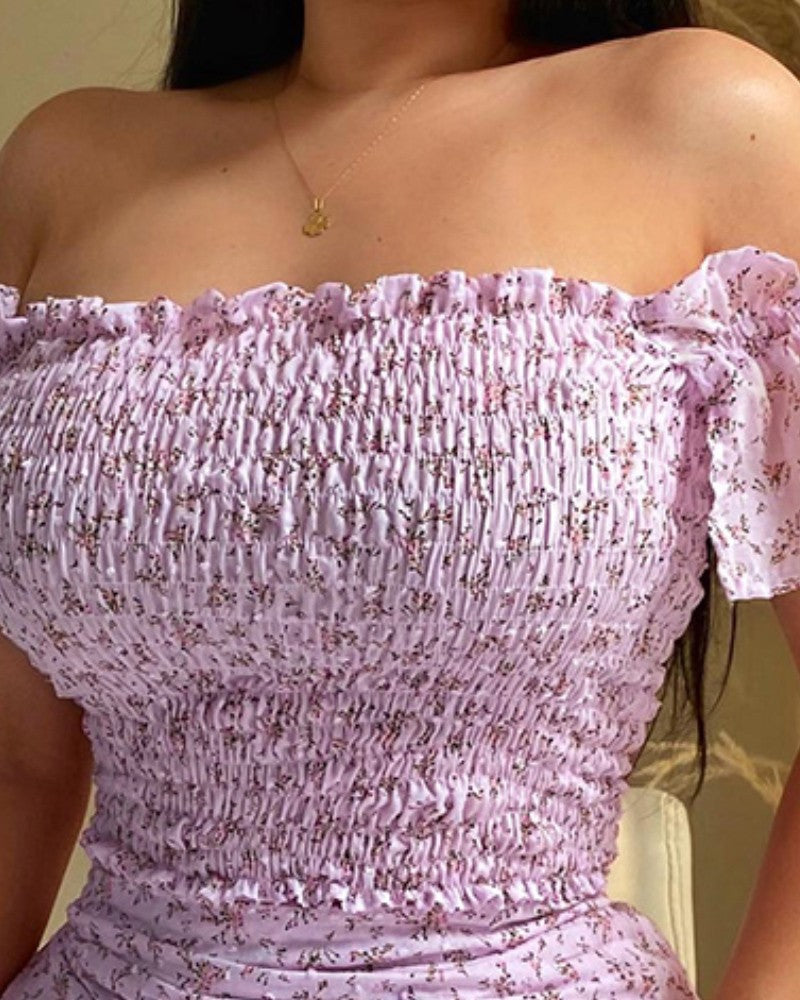 Ditsy Floral Print Shirred Mini Dress