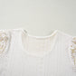 Apricot Contrast Floral Guipure Lace Lantern Sleeve U Neck Plus Size Blouse