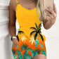 Ombre Tropical Print V Neck Casual Dress
