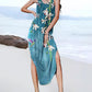 Floral Print V Neck Spaghetti Strap Boho Maxi Dress Casual Pocket Design Slit Vacation Sundress