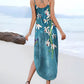 Floral Print V Neck Spaghetti Strap Boho Maxi Dress Casual Pocket Design Slit Vacation Sundress
