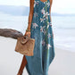 Floral Print V Neck Spaghetti Strap Boho Maxi Dress Casual Pocket Design Slit Vacation Sundress