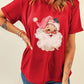 Red Christmas Santa Claus Print Crew Neck T Shirt