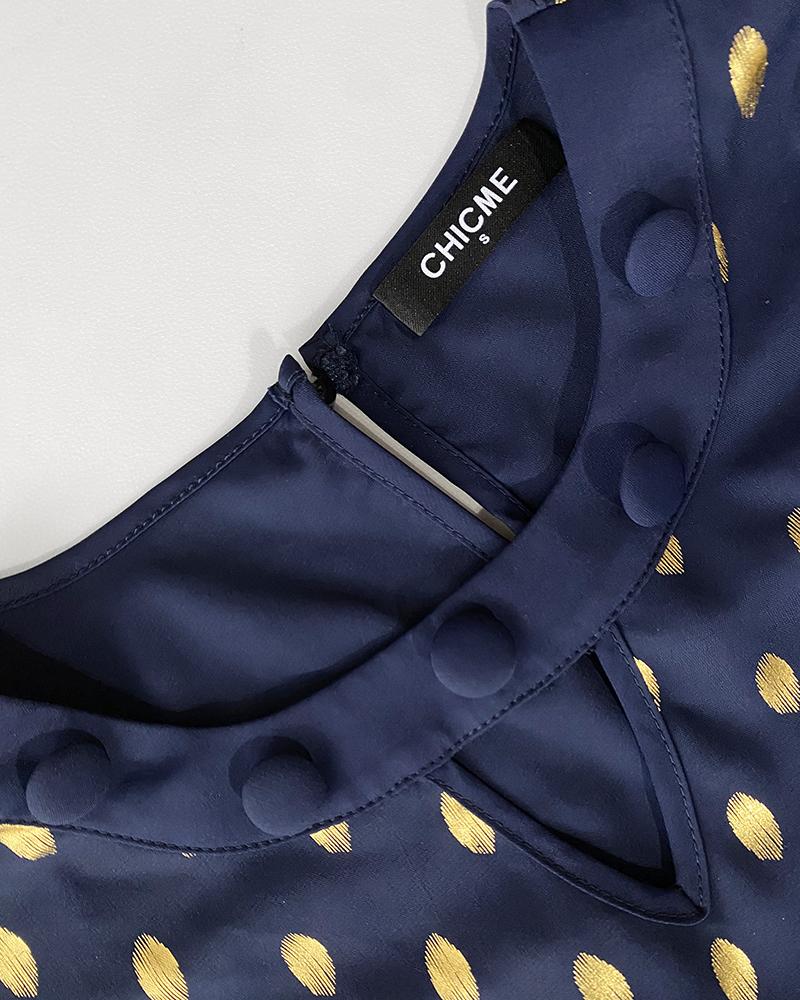 Round Neck Ruffles Short Sleeve Blouse Casual Bronzing Polka Dot Top